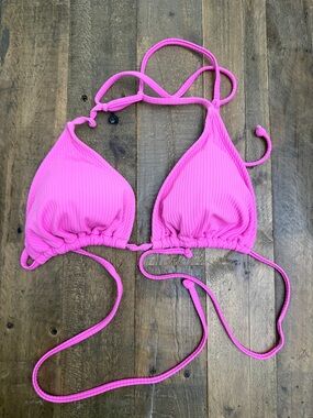 Bright Pink Ribbed Triangle Bikini Top